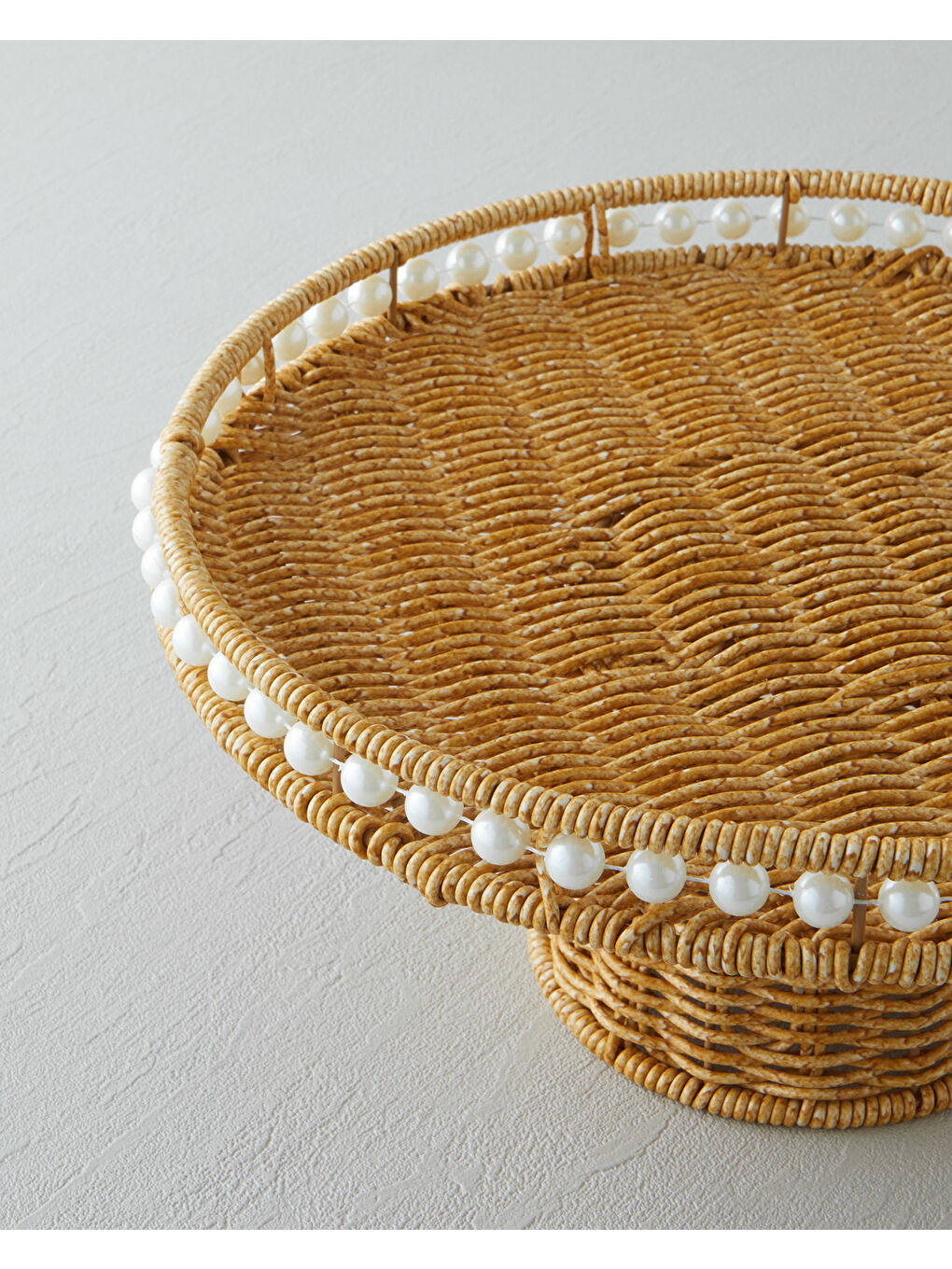 Pearl Plastik Rattan Kek Standı 30 cm Açık Kahverengi-2