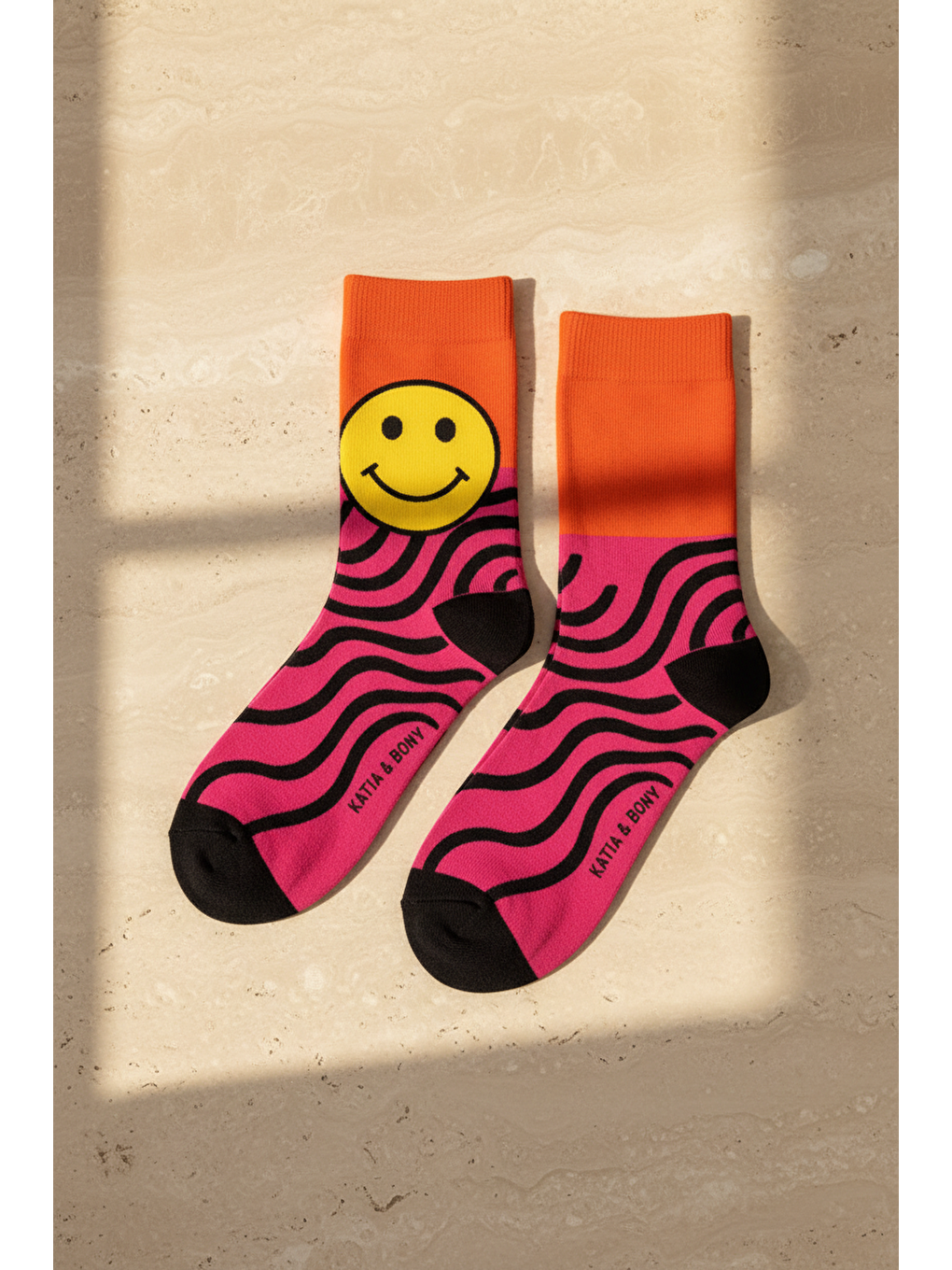 Karışık Unisex Pop Art Gülen Yüz Desenli Soket Çorap-3