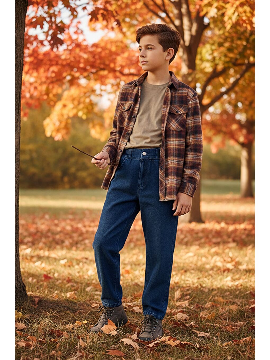 Mavi Beli Lastikli Baggy Erkek Çocuk Pantolon