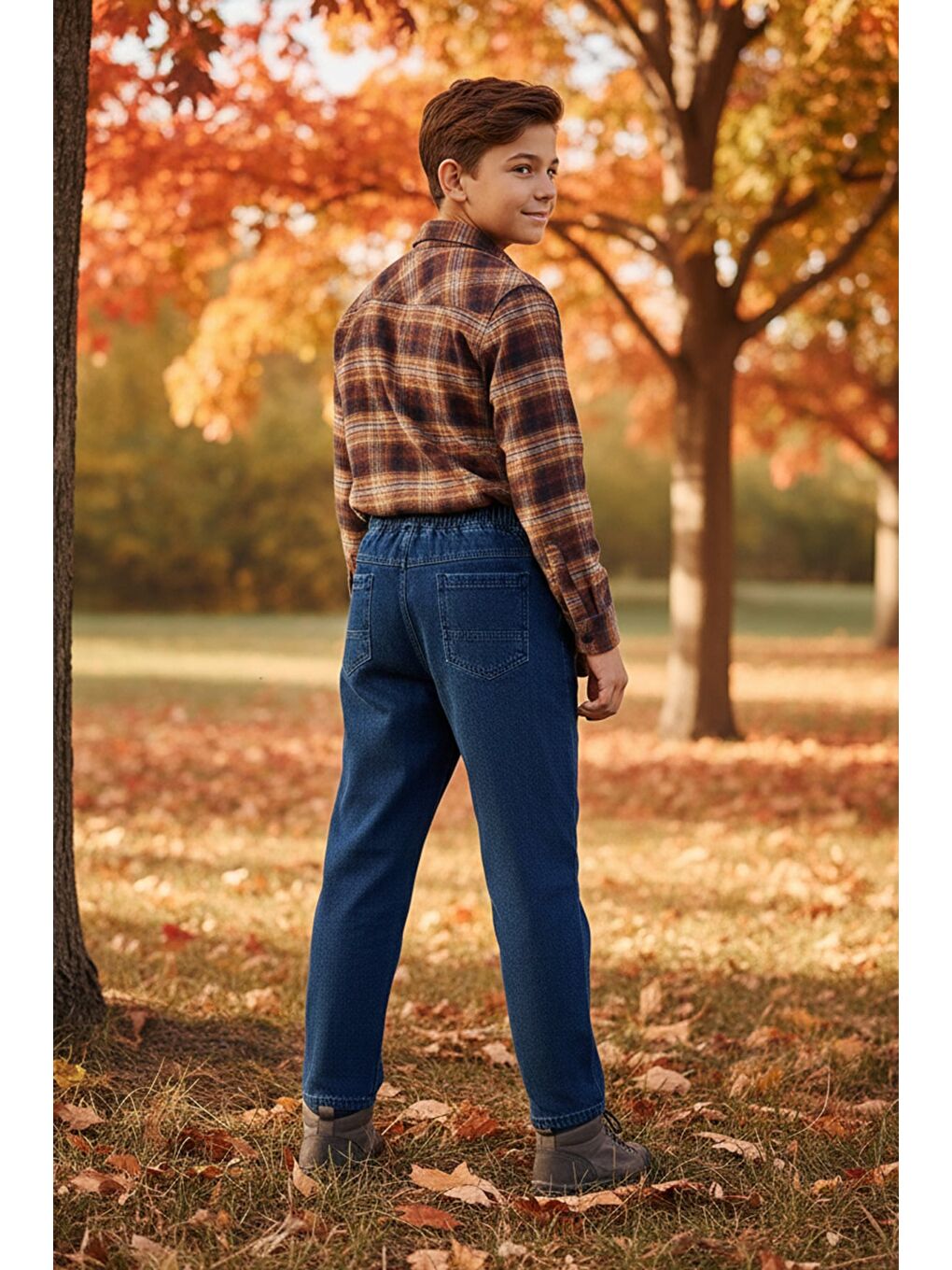 Mavi Beli Lastikli Baggy Erkek Çocuk Pantolon-3