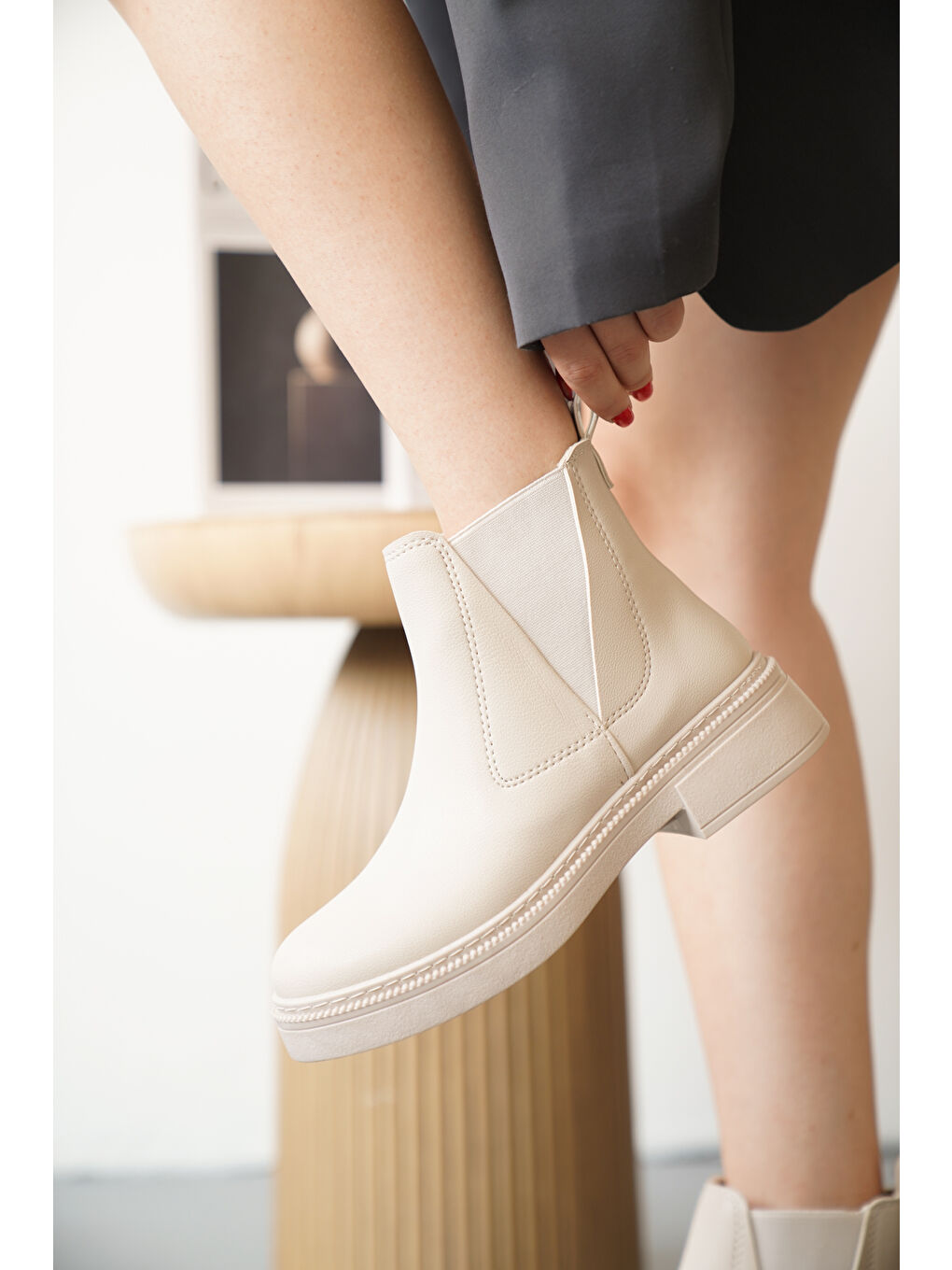 Bej D0646 Soğuk Geçirmez Kışlık Kadın Bot & Bootie-2