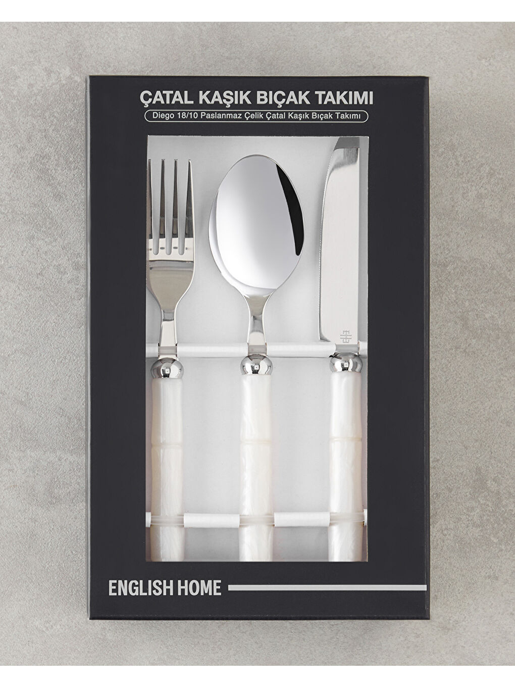 Ekru Maria Paslanmaz Çelik Çatal Kaşık Bıçak Takımı 18 Parça 6 Kişilik Krem-4