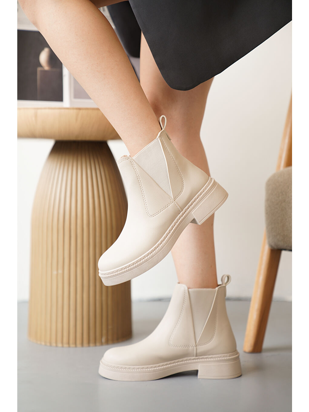 Bej D0646 Soğuk Geçirmez Kışlık Kadın Bot & Bootie-3