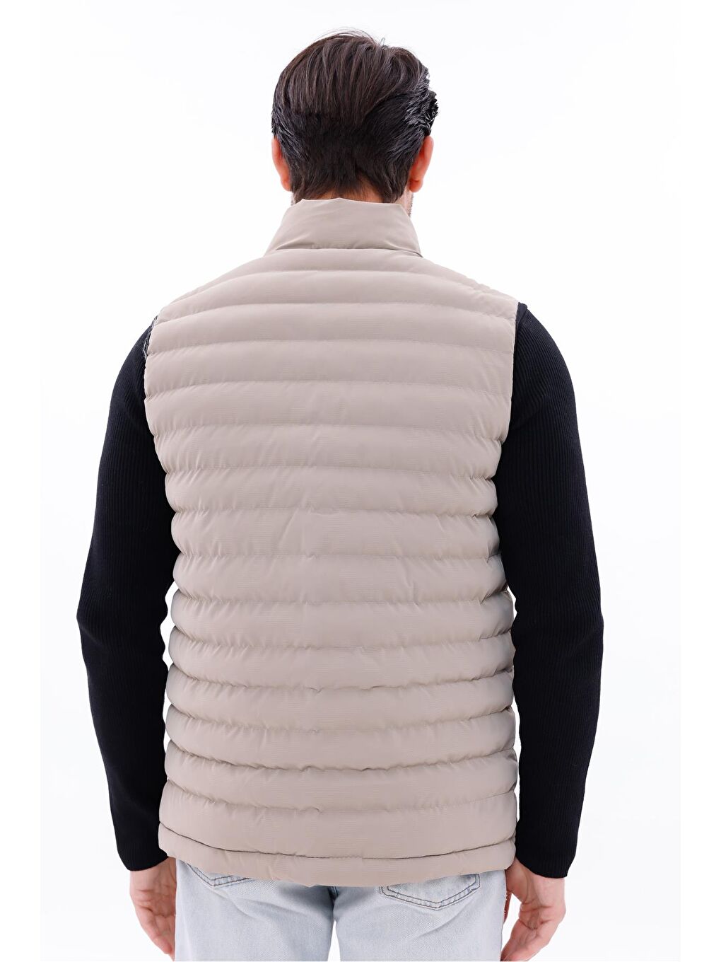 Ekru Erkek Nova Kumaş Şişme Yelek Hafif Dolgulu Fermuarlı Cepli Su İtici Rahat Kalıp-6