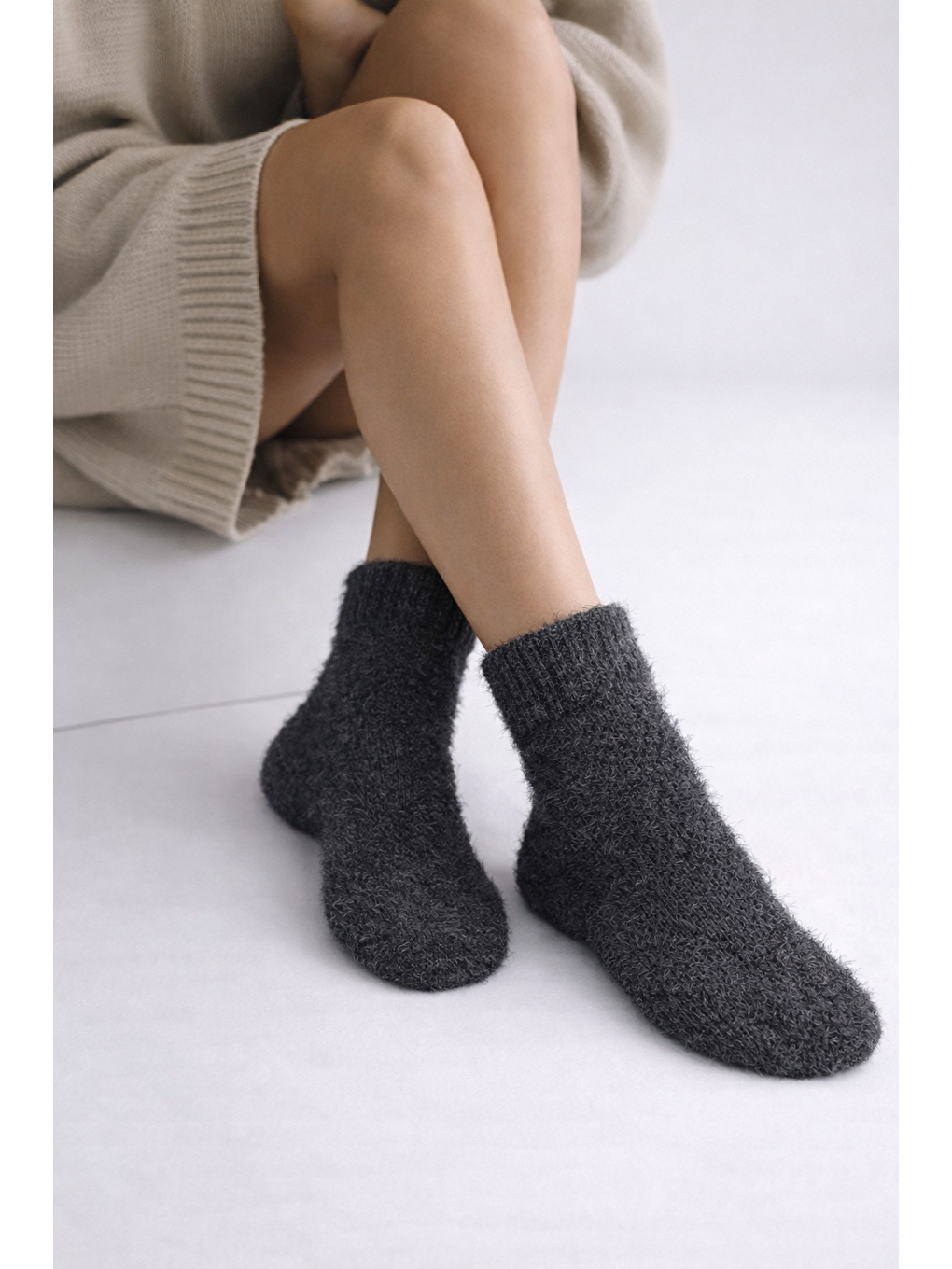 Kadın Pelüş Soket Çorap Gri