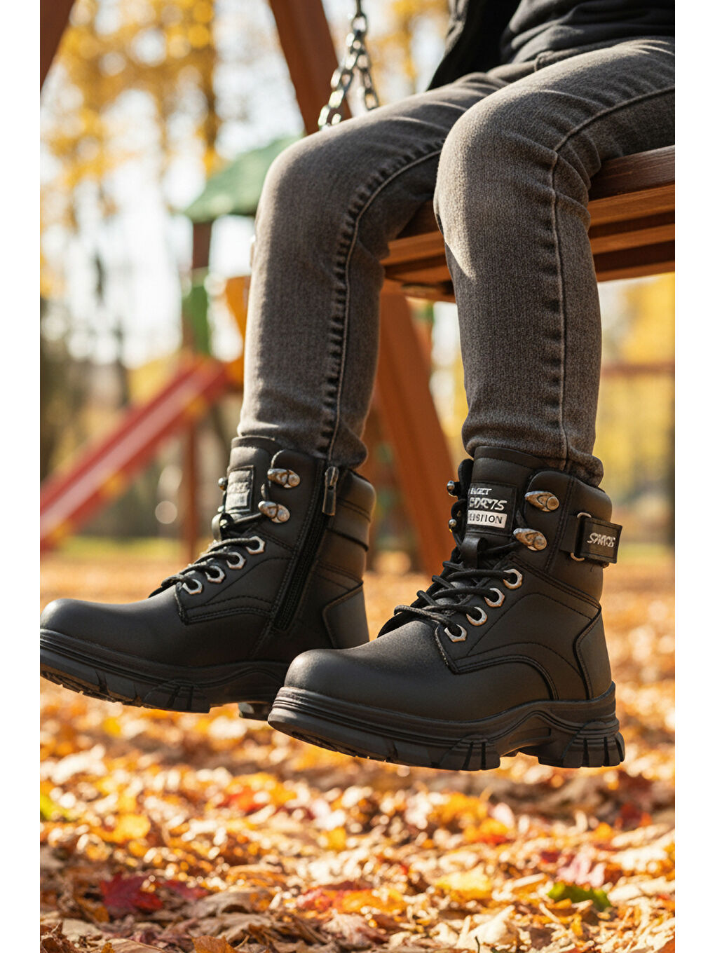 Siyah İçi Polarlı Kaymaz Taban Unisex Çocuk Bot 24035 F-2