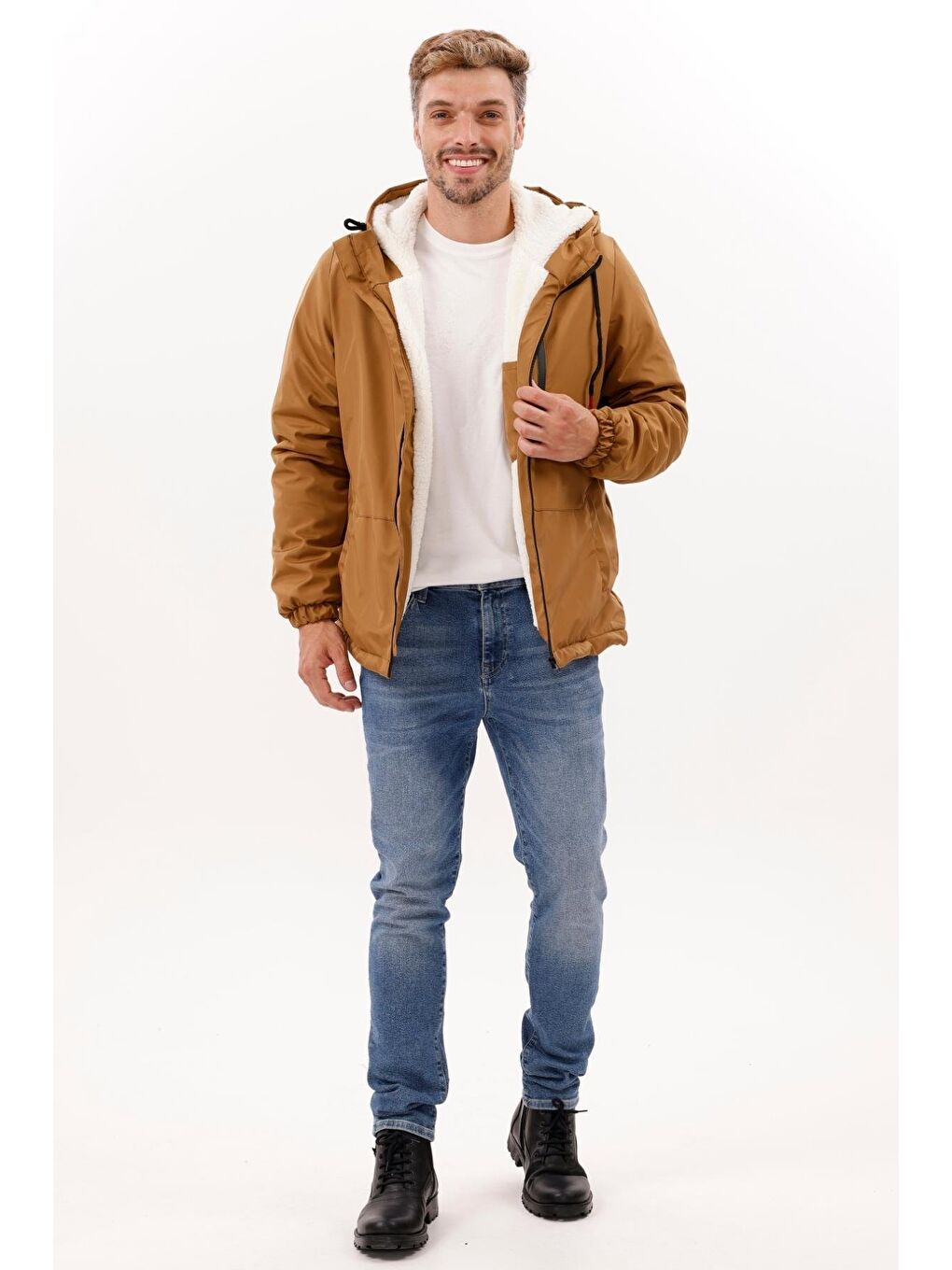 Kahverengi Erkek Kürklü Su Ve Rüzgar Geçirmez Kapüşonlu Kışlık Mont & Kaban & Parka-1