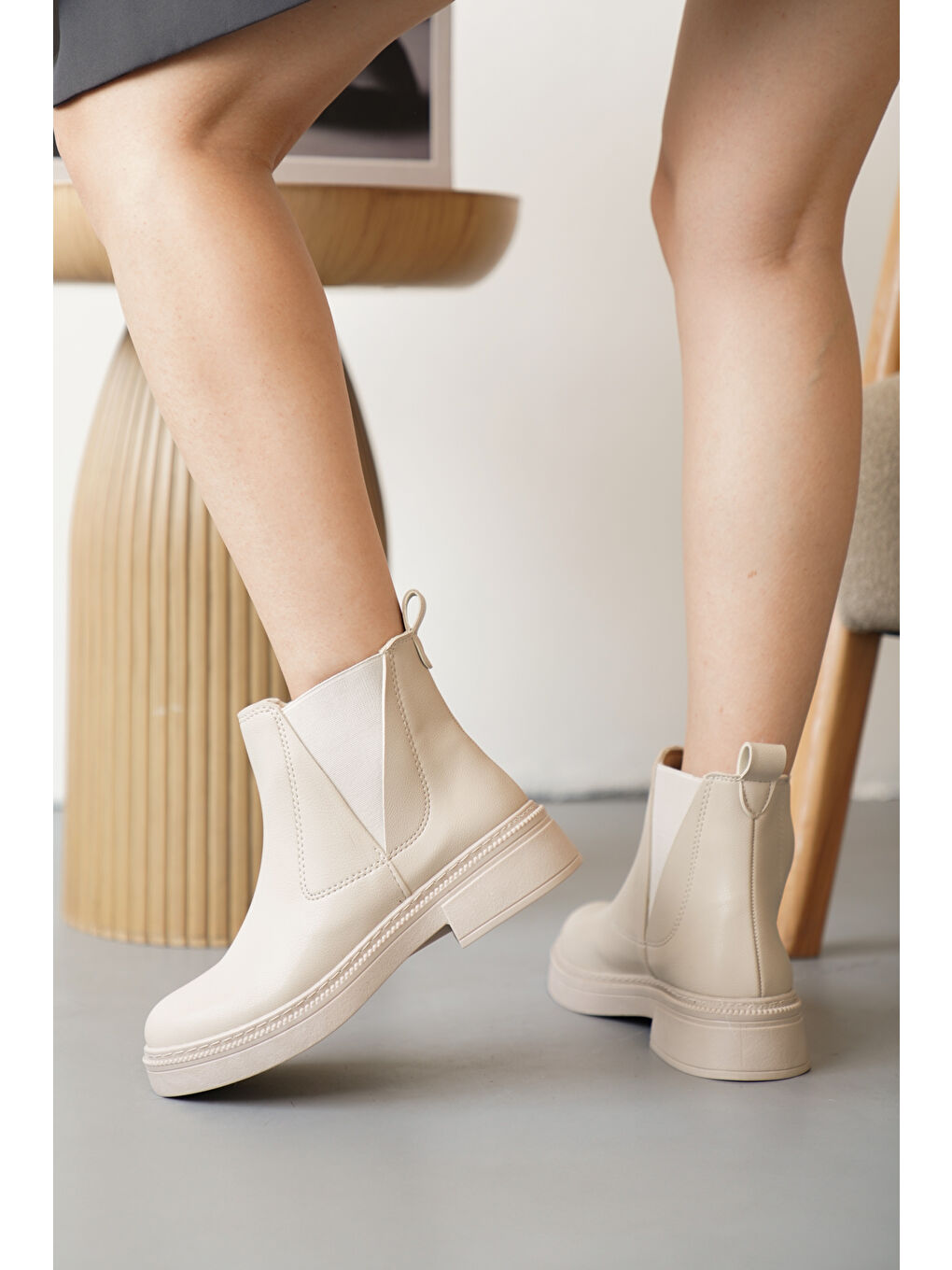 Bej D0646 Soğuk Geçirmez Kışlık Kadın Bot & Bootie-4