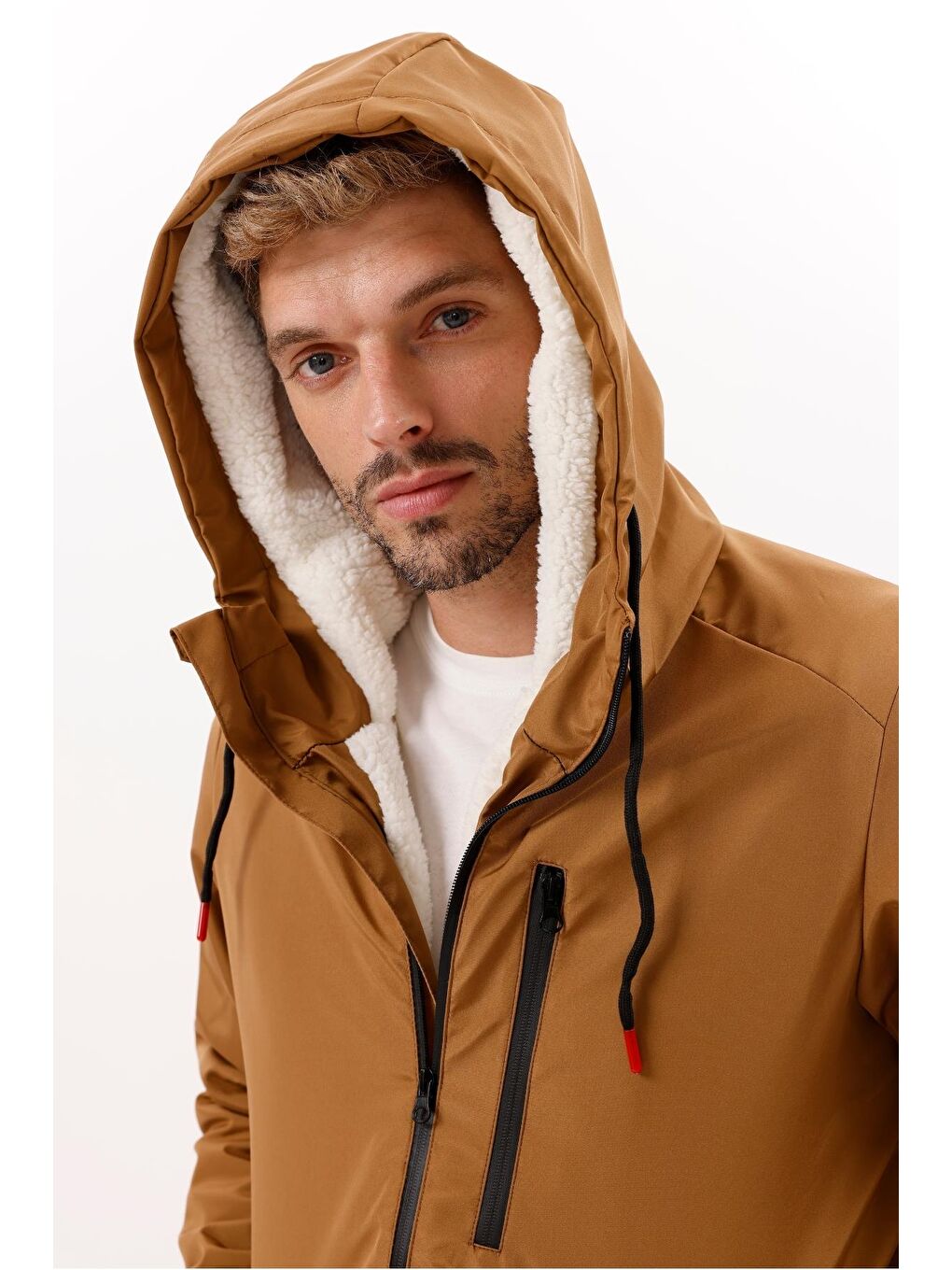 Kahverengi Erkek Kürklü Su Ve Rüzgar Geçirmez Kapüşonlu Kışlık Mont & Kaban & Parka-3