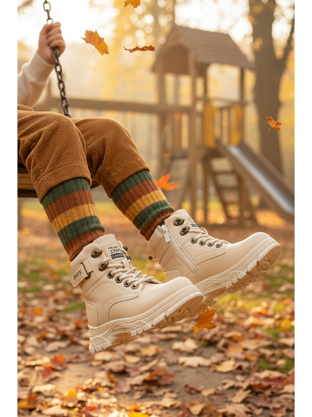 Bej İçi Polarlı Kaymaz Taban Unisex Çocuk Bot 24035 F-2