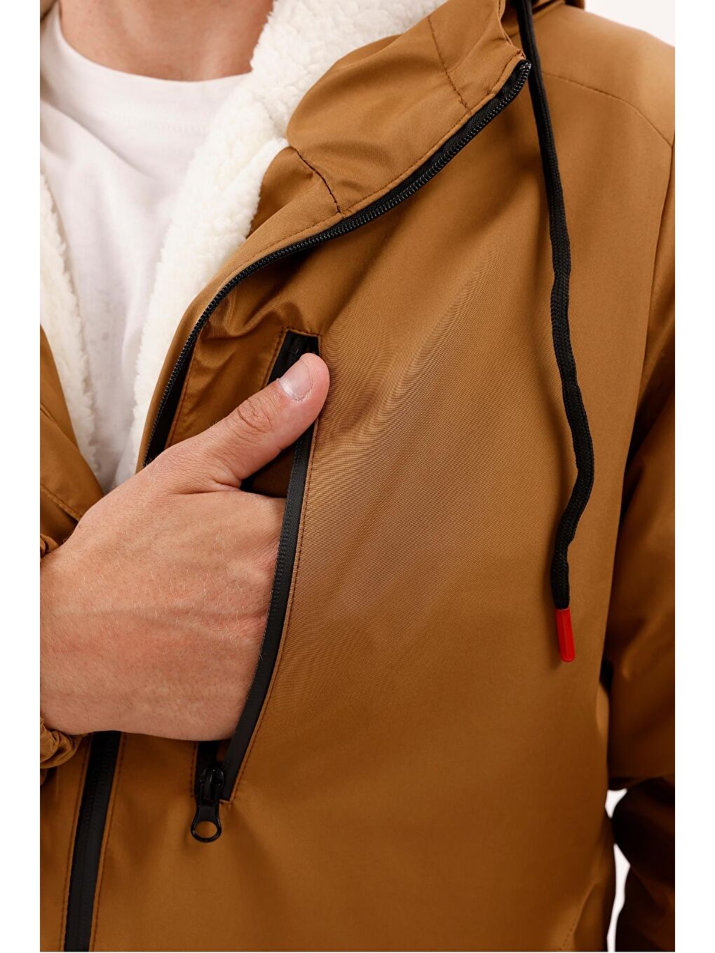 Kahverengi Erkek Kürklü Su Ve Rüzgar Geçirmez Kapüşonlu Kışlık Mont & Kaban & Parka-5