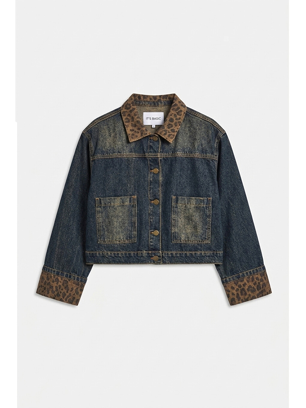 Mavi Kadın T.kot Rengi 2w6-8 Oversize Kemer Boy Leopar Detaylı Tasarım Denim Ceket