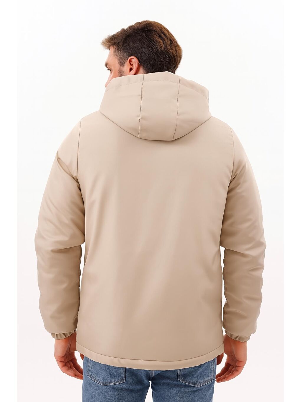 Bej Erkek Kürklü Su Ve Rüzgar Geçirmez Kapüşonlu Kışlık Mont & Kaban & Parka-5