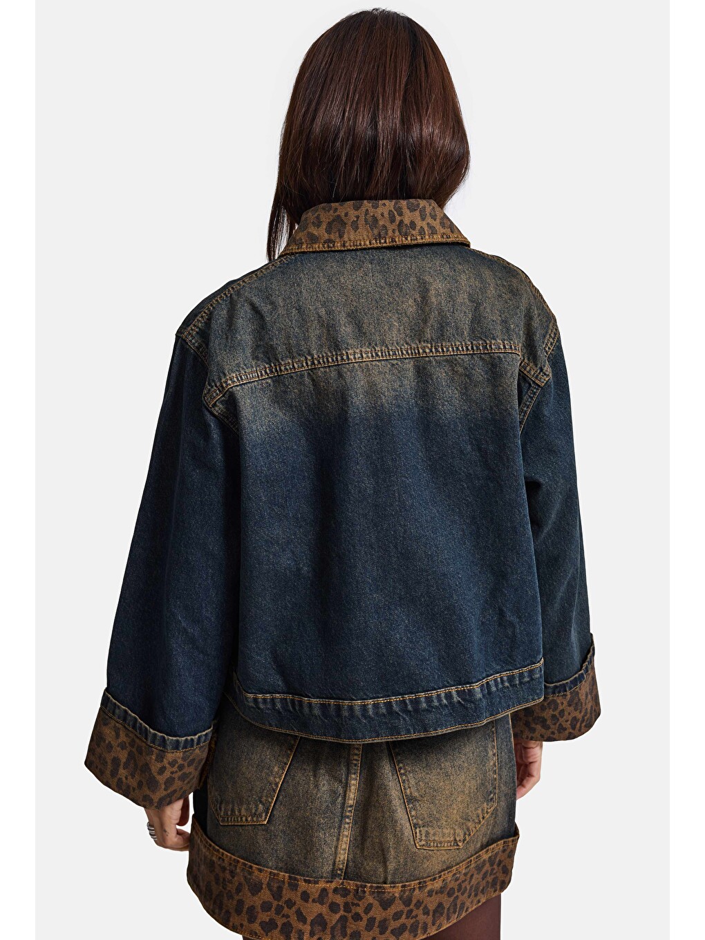 Mavi Kadın T.kot Rengi 2w6-8 Oversize Kemer Boy Leopar Detaylı Tasarım Denim Ceket-2