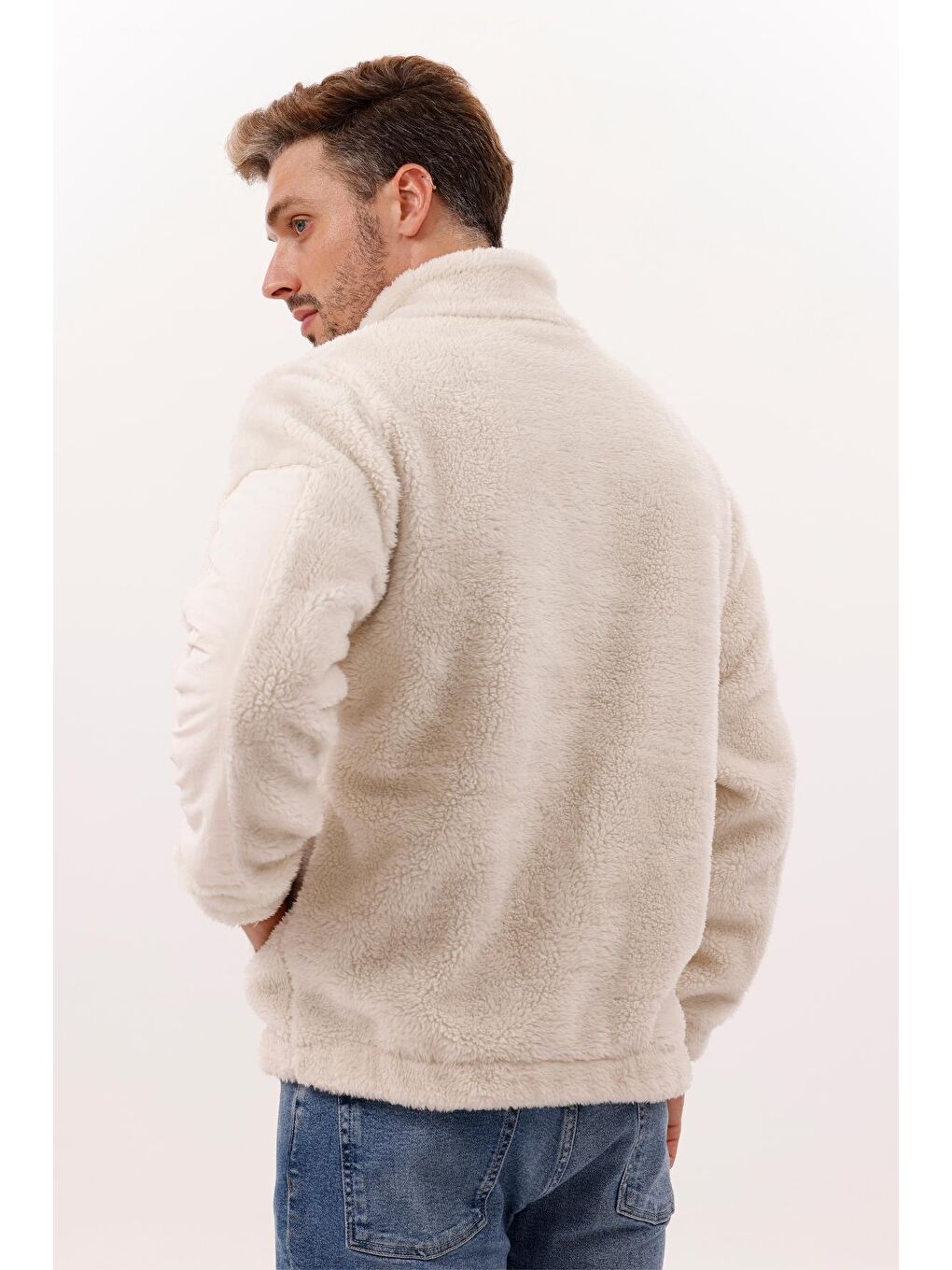 Ekru Erkek Pelüş Rüzgar Geçirmez Welsoft Çift Kışlık Mont-5