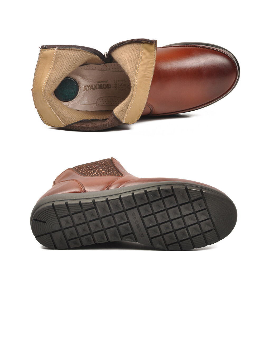 Kahverengi Taba Jel Taban Anatomik Fermuarlı Kadın Bot 301 Z-4