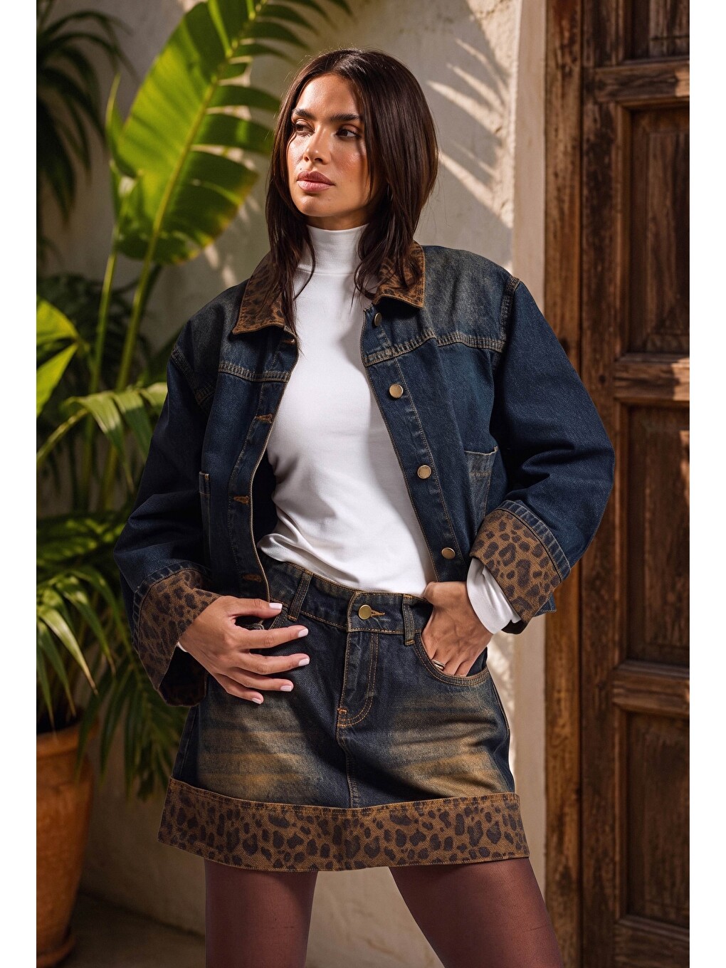 Mavi Kadın T.kot Rengi 2w6-8 Oversize Kemer Boy Leopar Detaylı Tasarım Denim Ceket-6