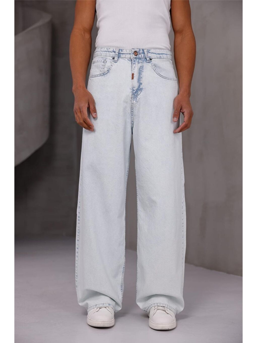 Beyaz Puertas Erkek Yüksek Bel Balon Baggy Fit Bol Kesim Jean Pantolon