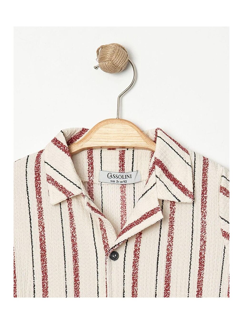 Bordo Tarz Gömlekli Çizgili Belden Ayarlanabilir Kısa Kollu Şortlu 2'li Takım-5