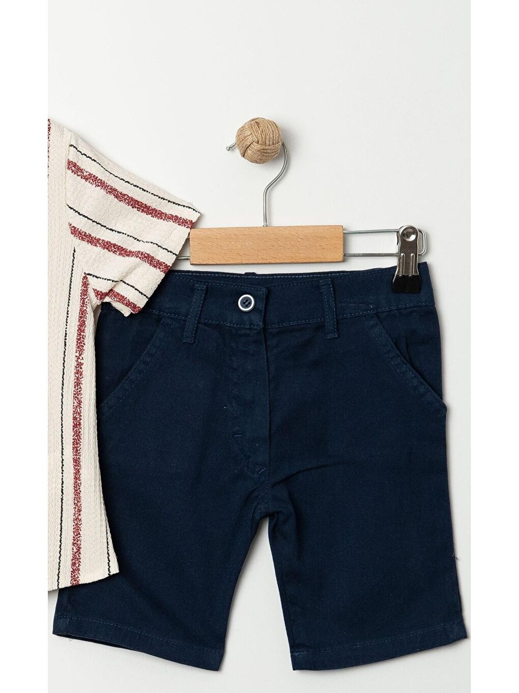 Bordo Tarz Gömlekli Çizgili Belden Ayarlanabilir Kısa Kollu Şortlu 2'li Takım-6