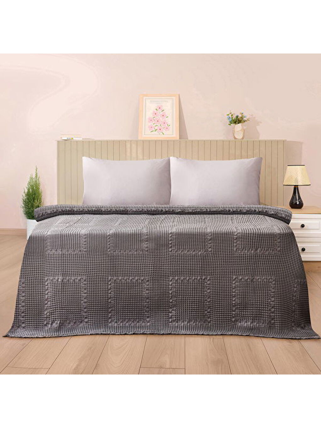 Soft Nako Çift Kişilik Yatak Örtüsü - Gri - 220x240 cm