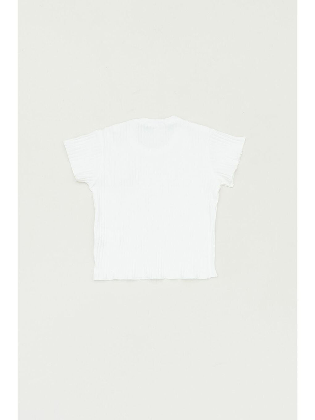 Ekru Kabartma Baskılı Bisiklet Yaka Kız Çocuk Tişört-1