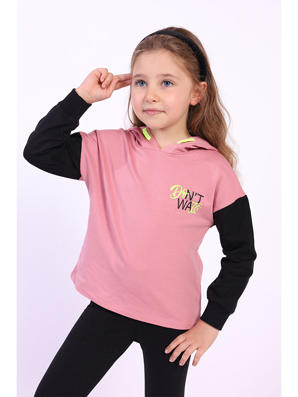 Toontoykids Pembe Kız Çocuk Kapüşonlu Blok Renkli Sweatshirt