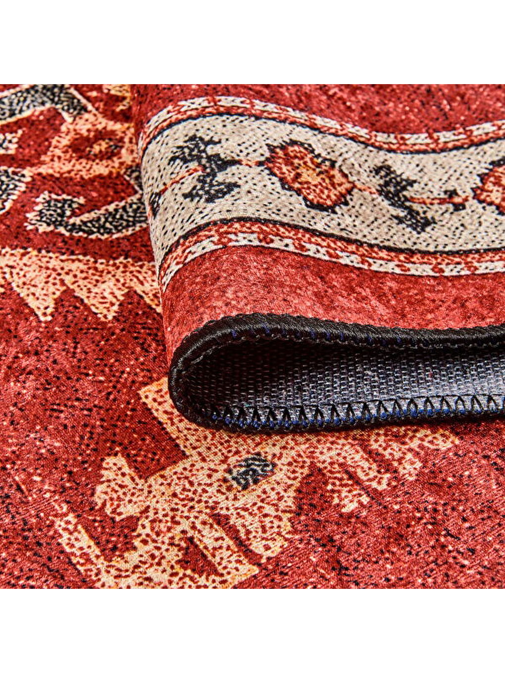 Gri Soft Uşak Eşme Desenli Halı - Kırmızı - 80x150 cm-1