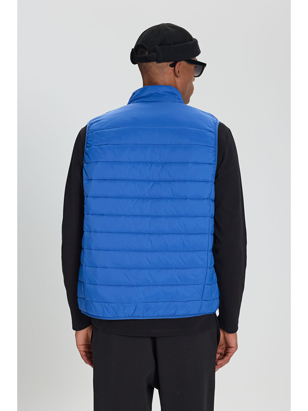 Erkek İndigo Rüzgar Geçirmez Taşınabilir Çantalı Sıcak Tutan Elyaf Dolgulu Ultra Hafif Standart Fit Şişme Yelek-6