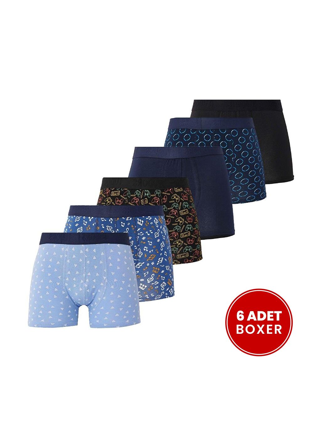 Karışık Erkek 6'Lı Pamuklu Elastanlı Esnek Kumaş Premium Seri Boxer