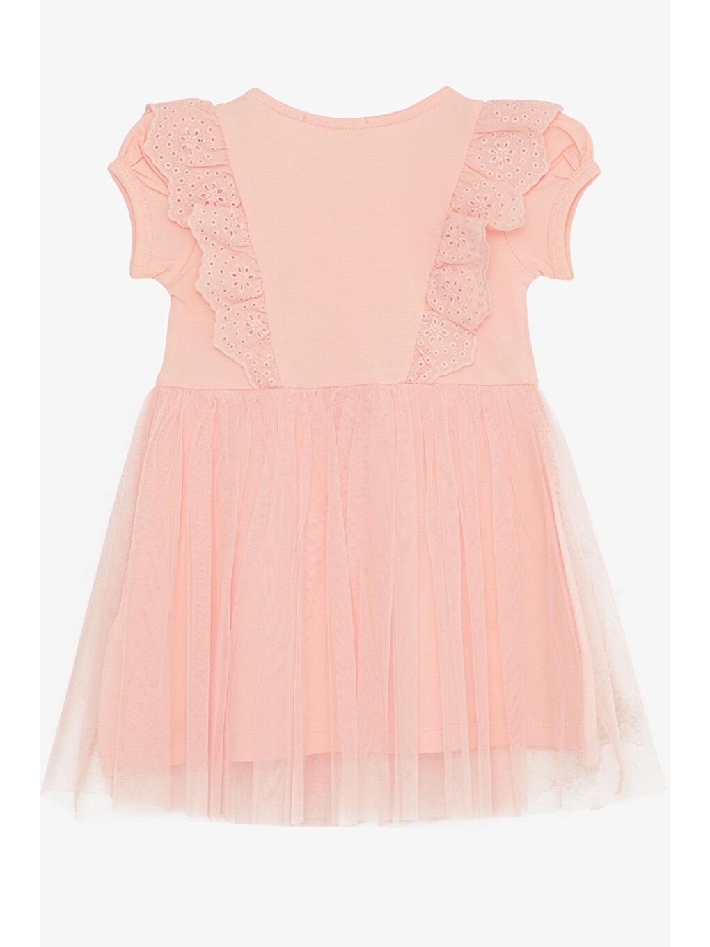 Pembe Kız Çocuk Elbise Güpür Nakışlı Düğmeli Somon (1.5-5 Yaş)-1