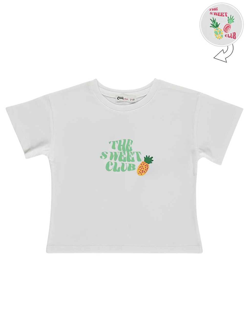 Girls Ananas Baskılı 2-5 Yaş Tişört - Ekru