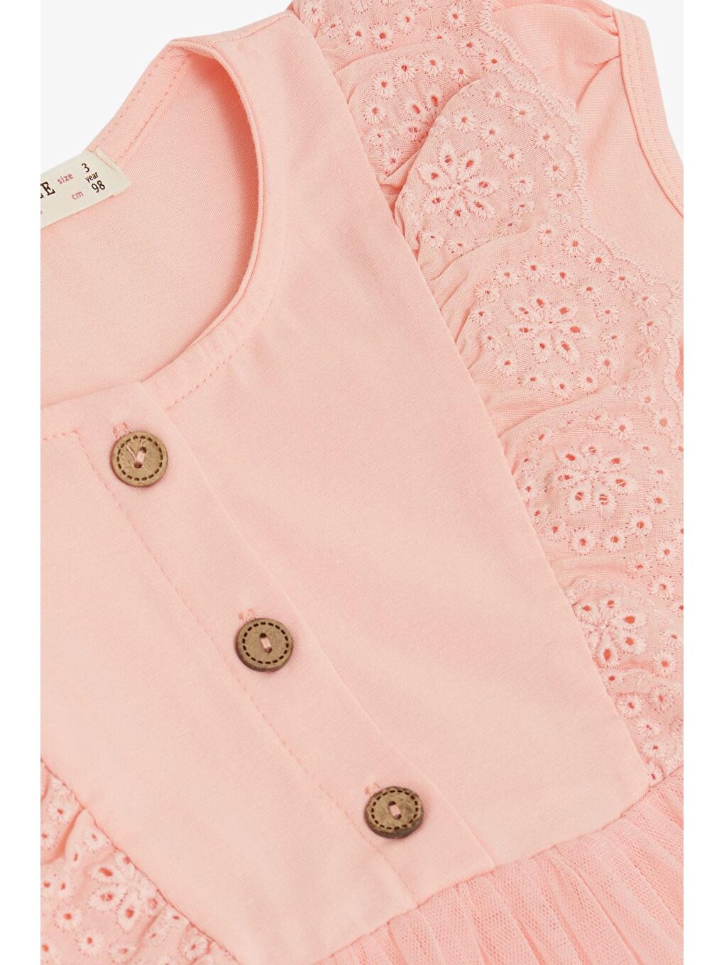 Pembe Kız Çocuk Elbise Güpür Nakışlı Düğmeli Somon (1.5-5 Yaş)-2