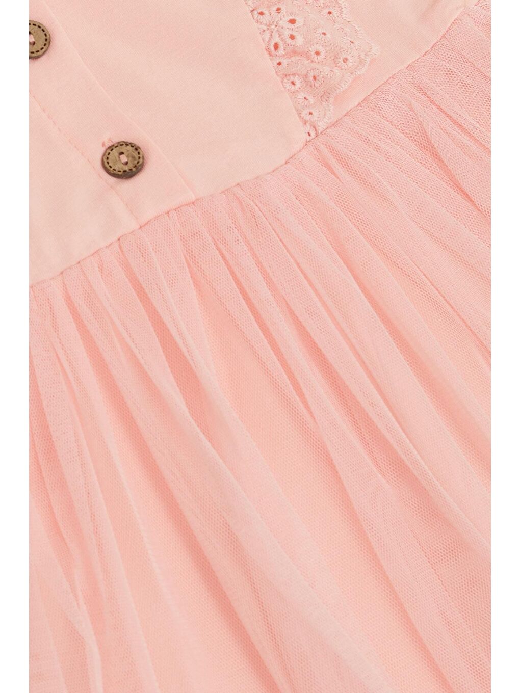 Pembe Kız Çocuk Elbise Güpür Nakışlı Düğmeli Somon (1.5-5 Yaş)-3