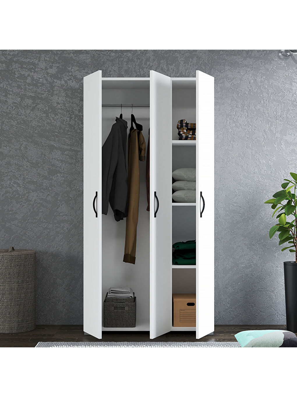 Milan 3 Kapaklı Gardırop - Beyaz - 90x177x42 cm-1