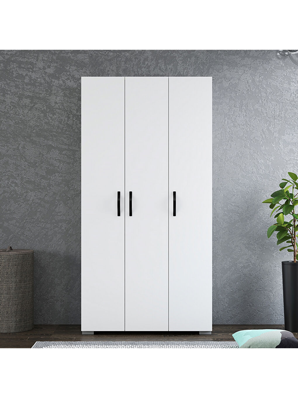 Milan 3 Kapaklı Gardırop - Beyaz - 90x177x42 cm-2