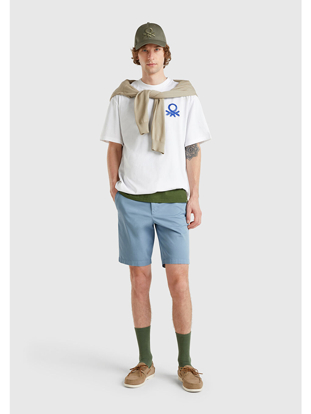 Erkek Açık Mavi Chino Bermuda-4