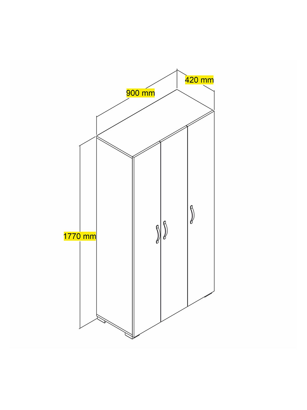 Milan 3 Kapaklı Gardırop - Beyaz - 90x177x42 cm-3