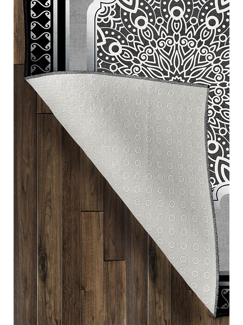 Gri Özel Tasarım, Kaymaz Taban, İnce, Yıkanabilir, Modern Halı WOOKECE1428 80x150-6