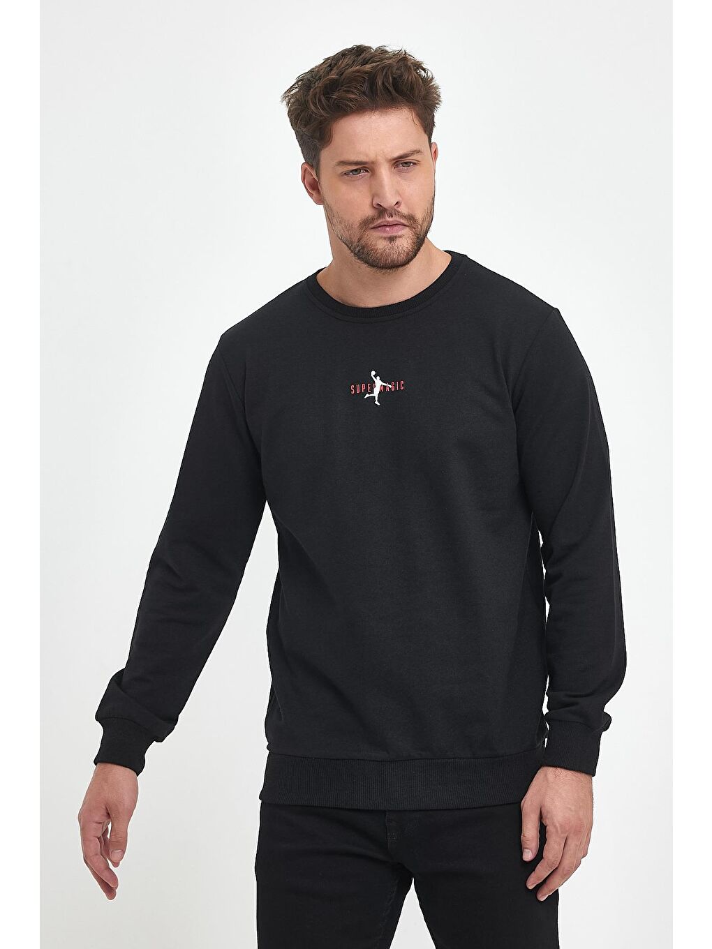 MMETALIC Siyah Erkek Supermagic Göğüs Baskılı Basic Sweatshirt - 1