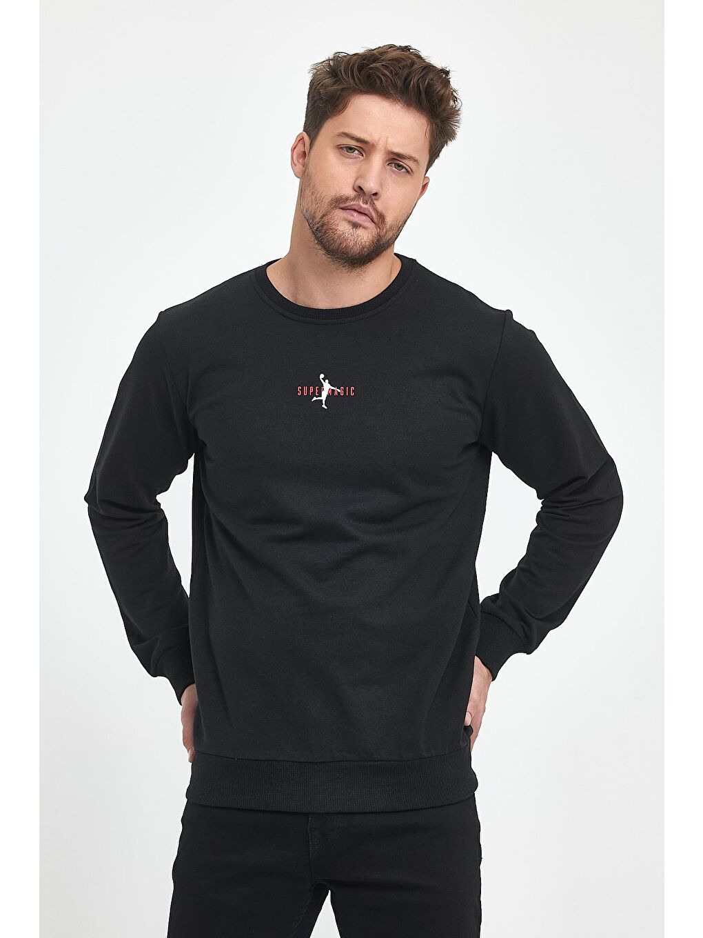 MMETALIC Siyah Erkek Supermagic Göğüs Baskılı Basic Sweatshirt - 2