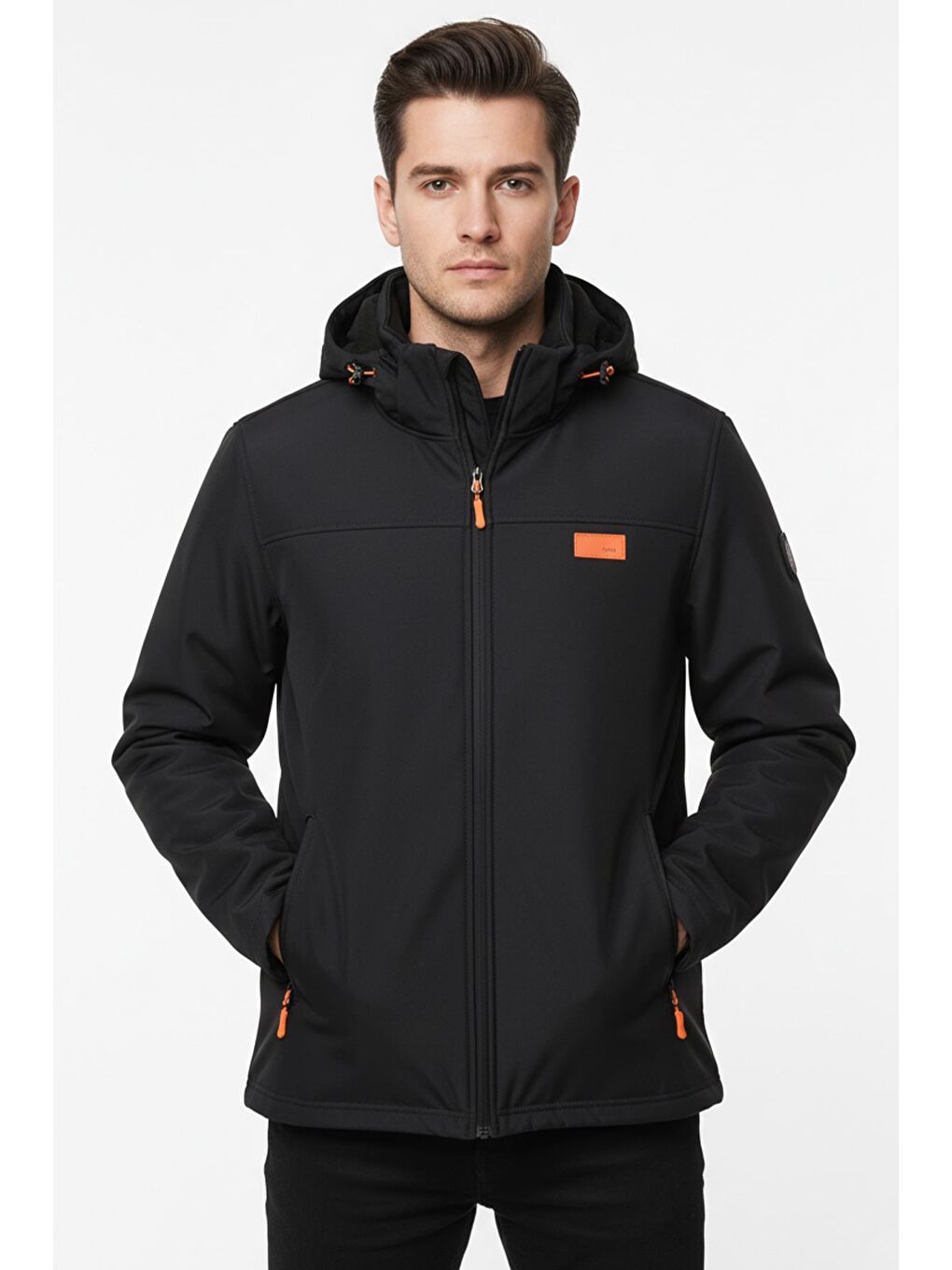Antrasit Erkek Kapüşonlu Slim Fit Softshell Mevsimlik Mont