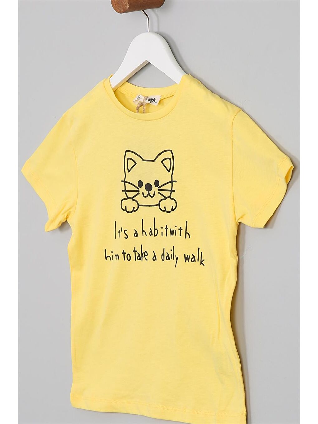 Sarı Kız Çocuk Regular Fit Kedi Baskılı Kısa Kollu Tişört-6
