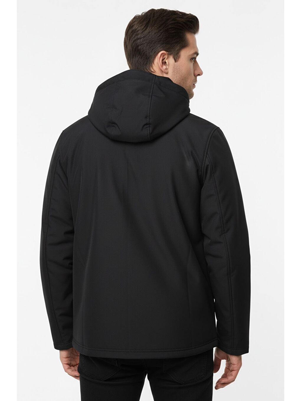 Antrasit Erkek Kapüşonlu Slim Fit Softshell Mevsimlik Mont-1