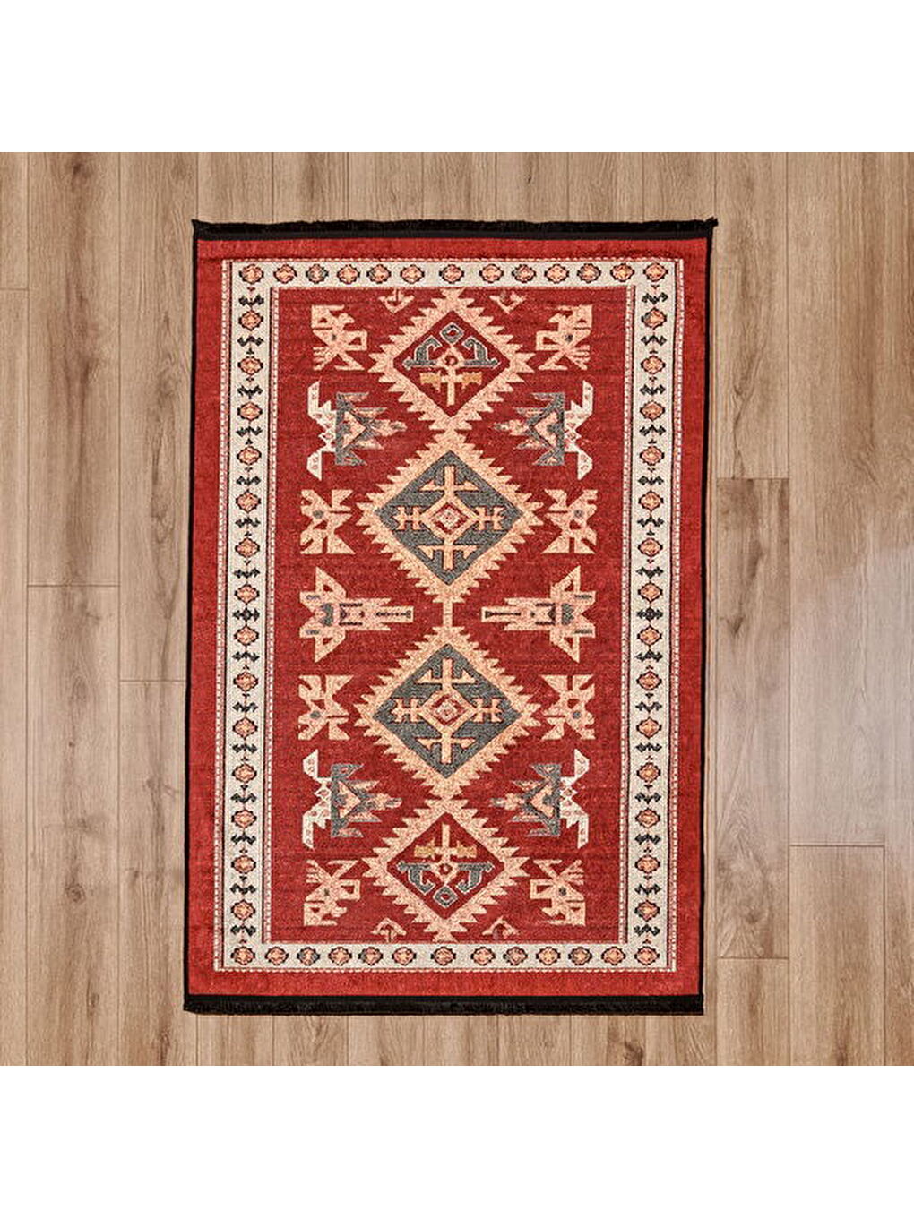 Gri Soft Uşak Eşme Desenli Halı - Kırmızı - 120x180 cm