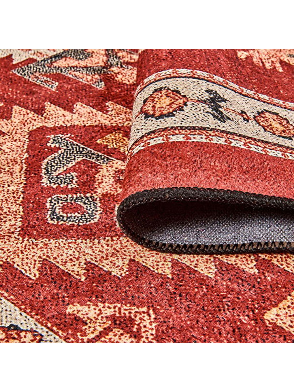 Gri Soft Uşak Eşme Desenli Halı - Kırmızı - 120x180 cm-1