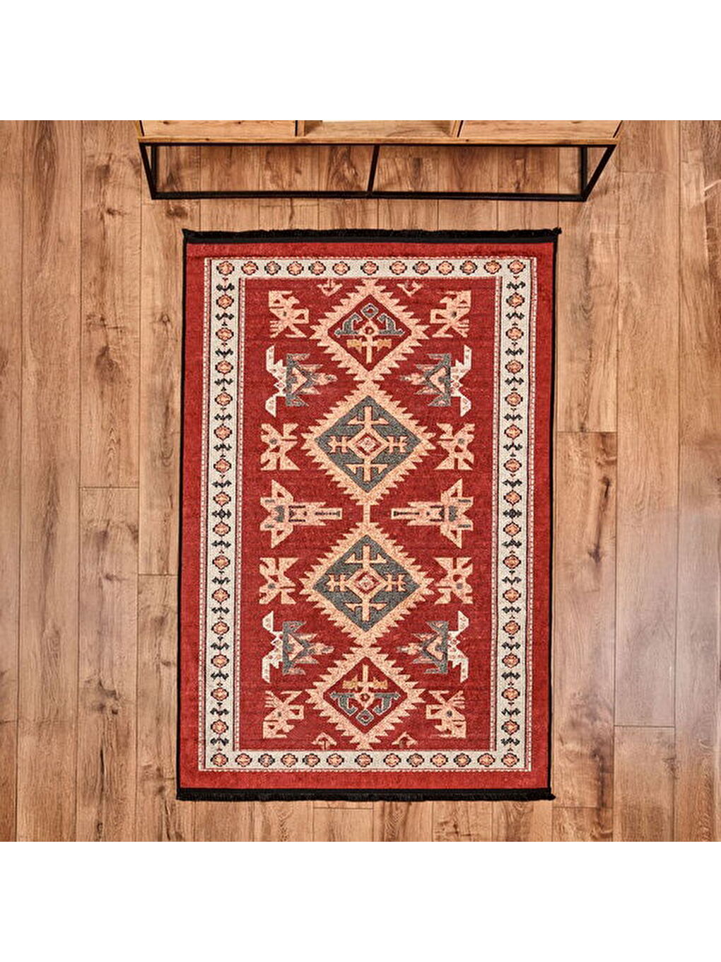 Gri Soft Uşak Eşme Desenli Halı - Kırmızı - 120x180 cm-2