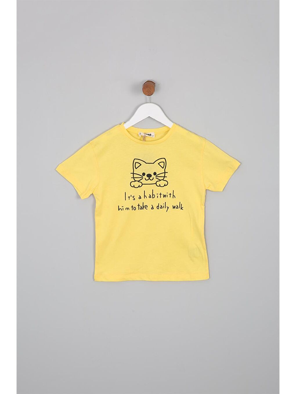 Sarı Kız Çocuk Regular Fit Kedi Baskılı Kısa Kollu Tişört-10