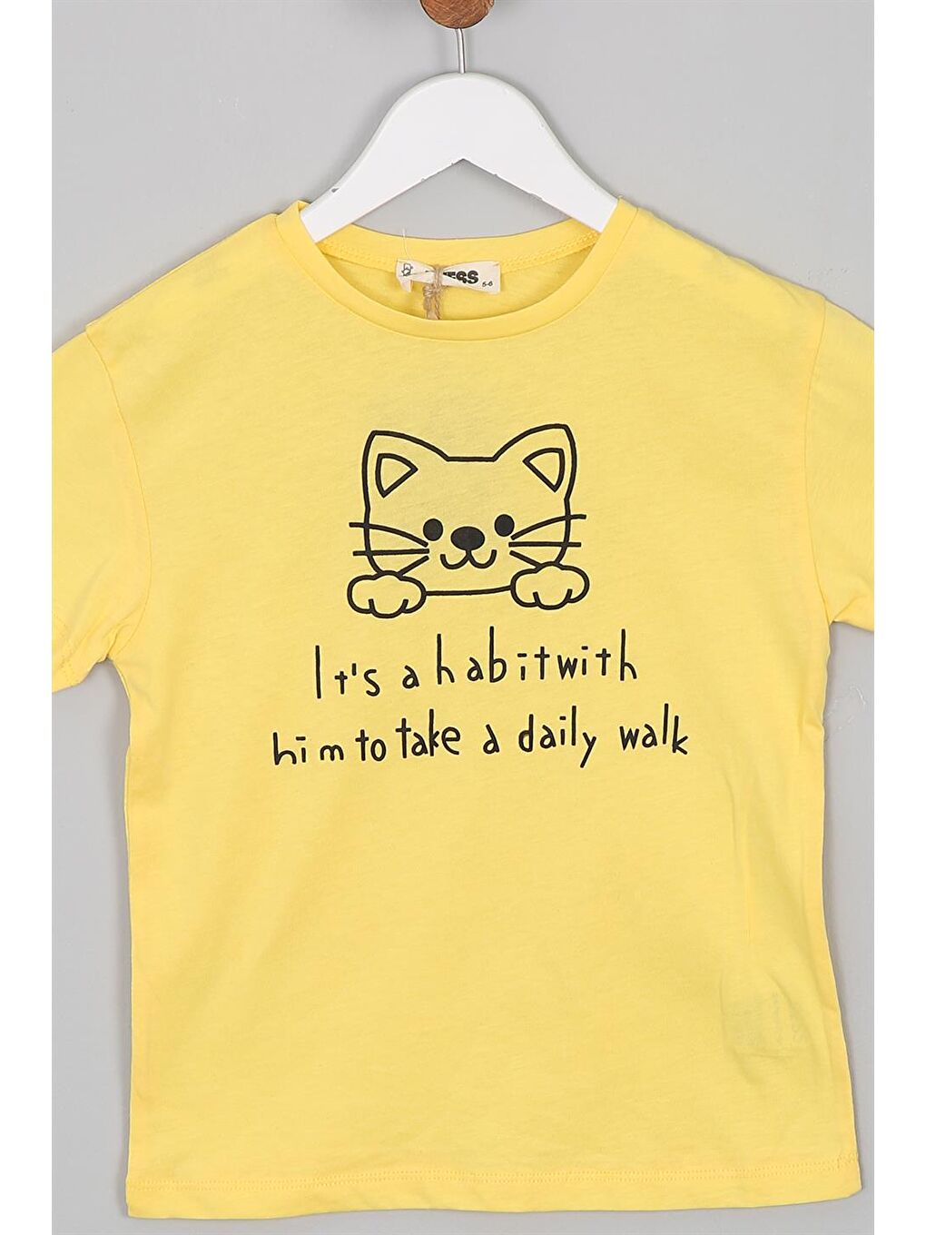 Sarı Kız Çocuk Regular Fit Kedi Baskılı Kısa Kollu Tişört-11