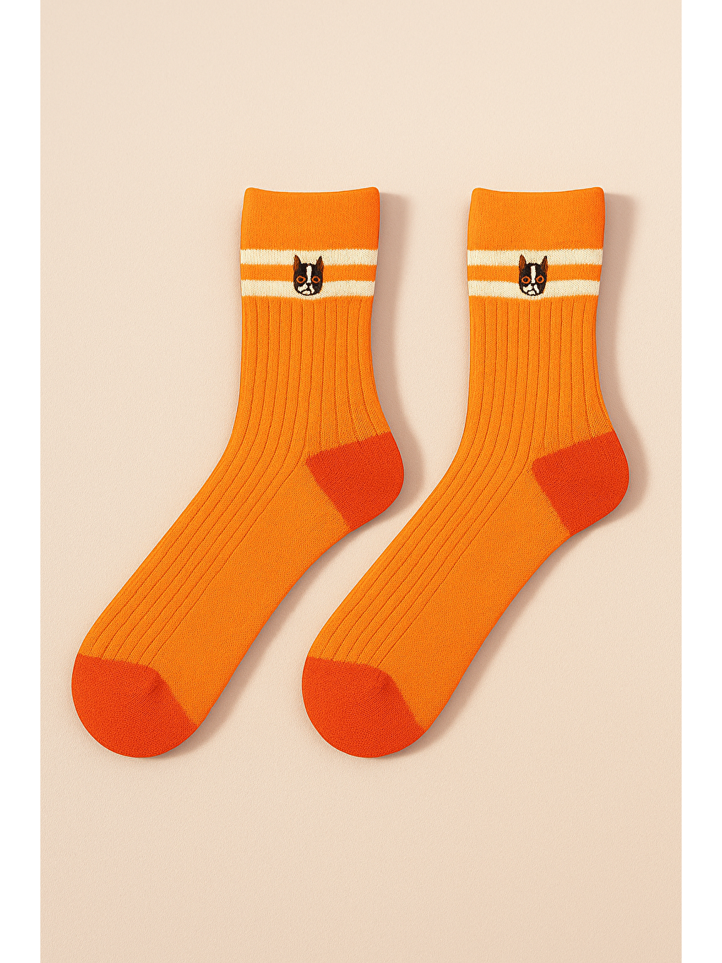 Unisex Hayvan Nakışlı Soket Çorap Turuncu